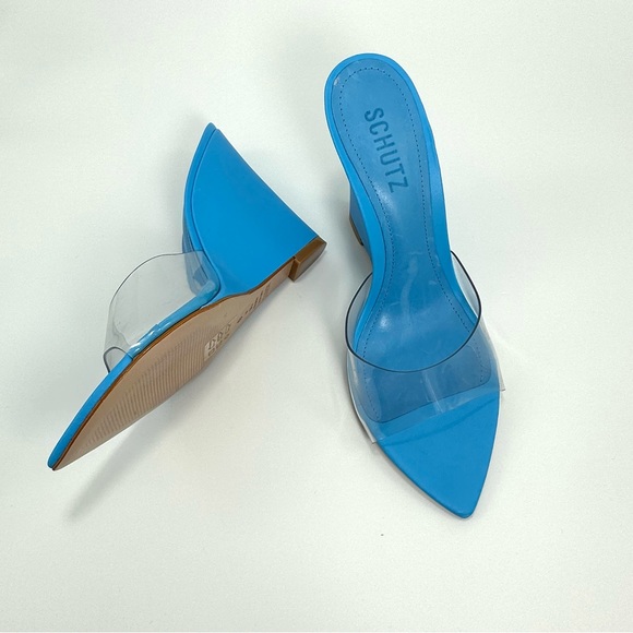 NWOT Schutz lucimara vinyl blue wedge sandal size 7.5 - Picture 10 of 11